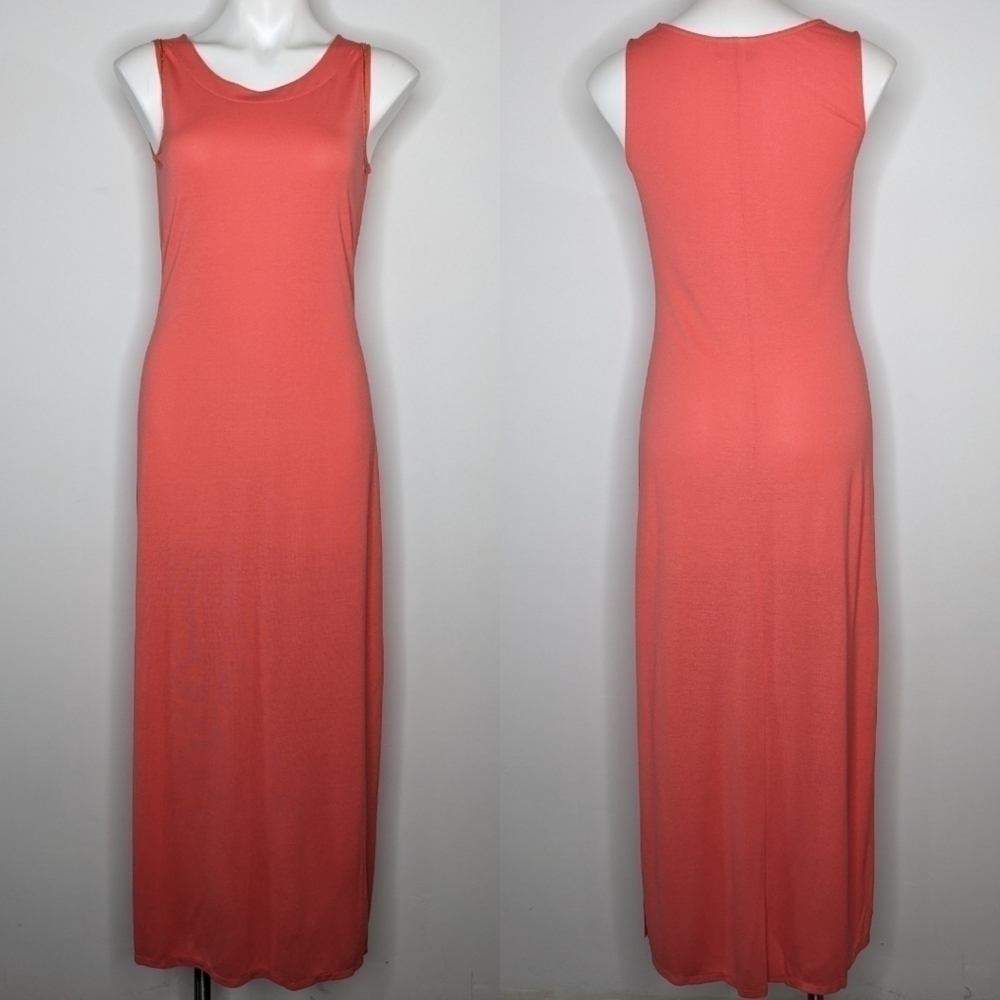 La Perla salmon orange sleeveless gold chain accent maxi dress 44